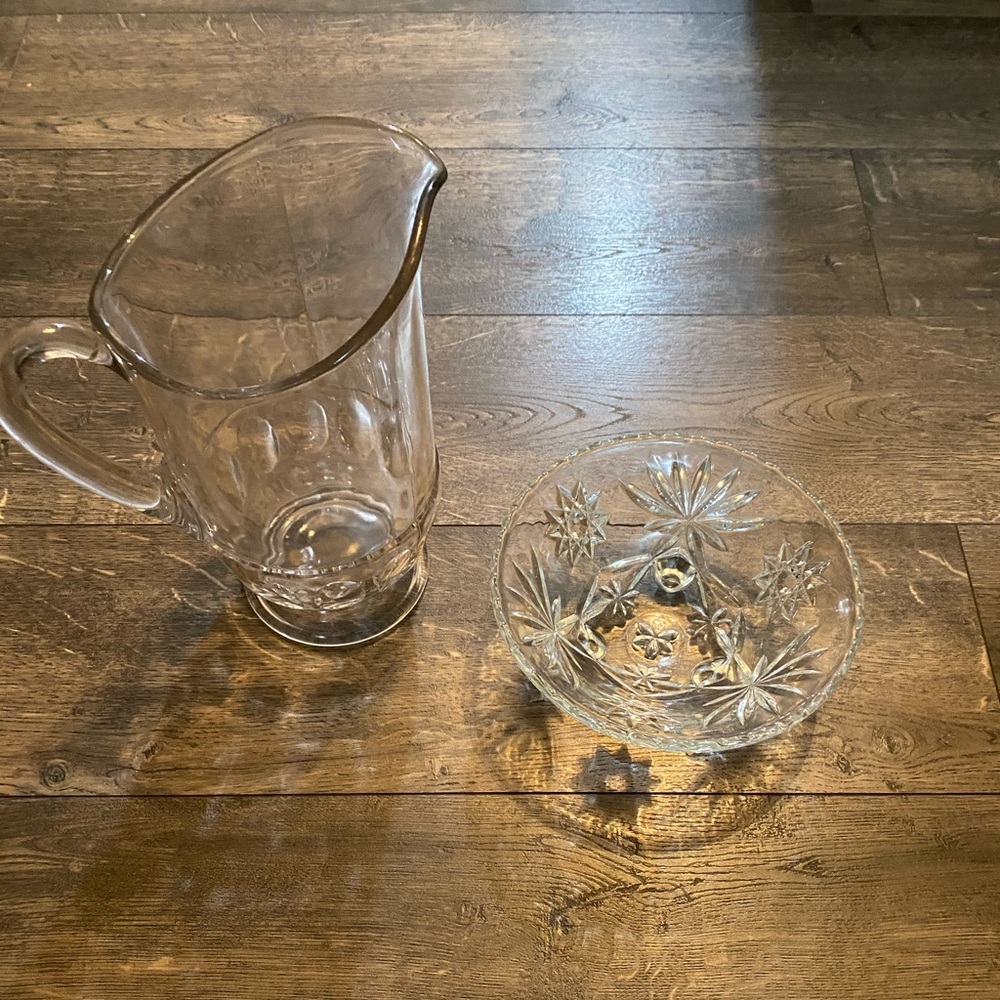 Heavy glass pitcher‎ and Bowl